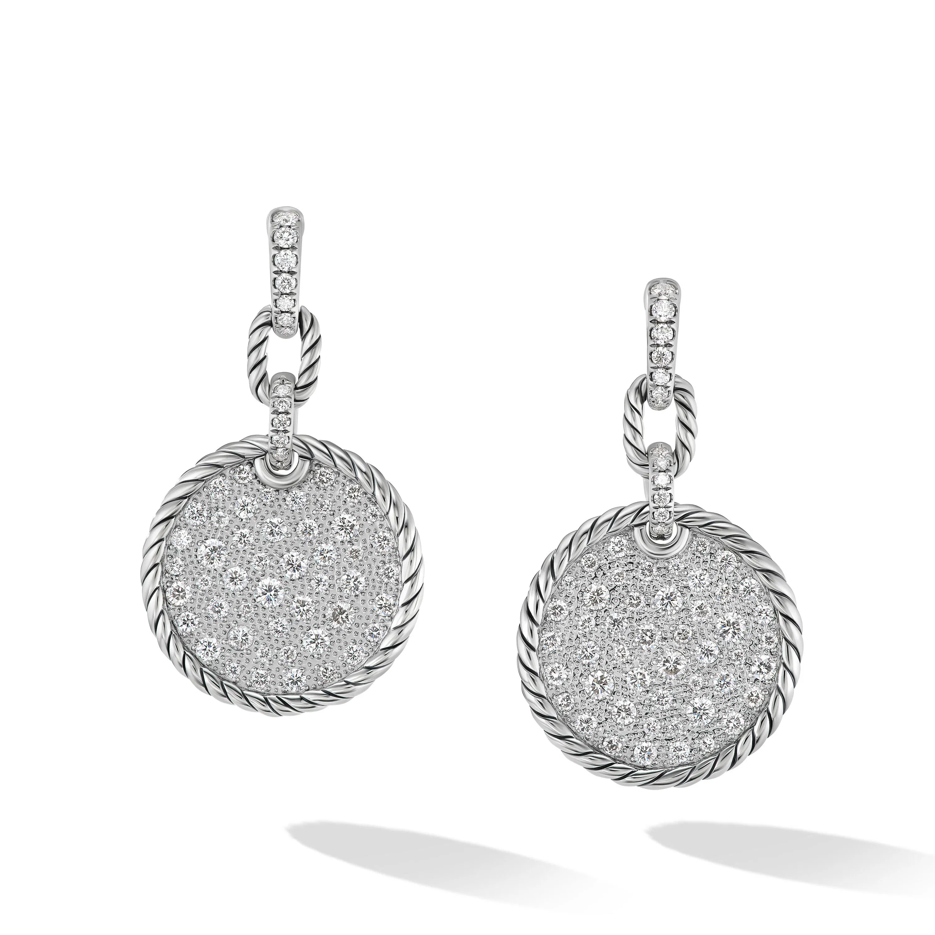 Vertical DY Elements Convertible Drop Earrings in Sterling Silver with Diamonds, 38.3mm