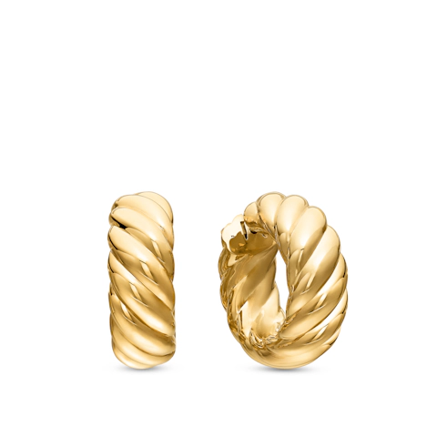 Vertical Sculpted Cable Hoop Earrings in 18K Yellow Gold, 25mm