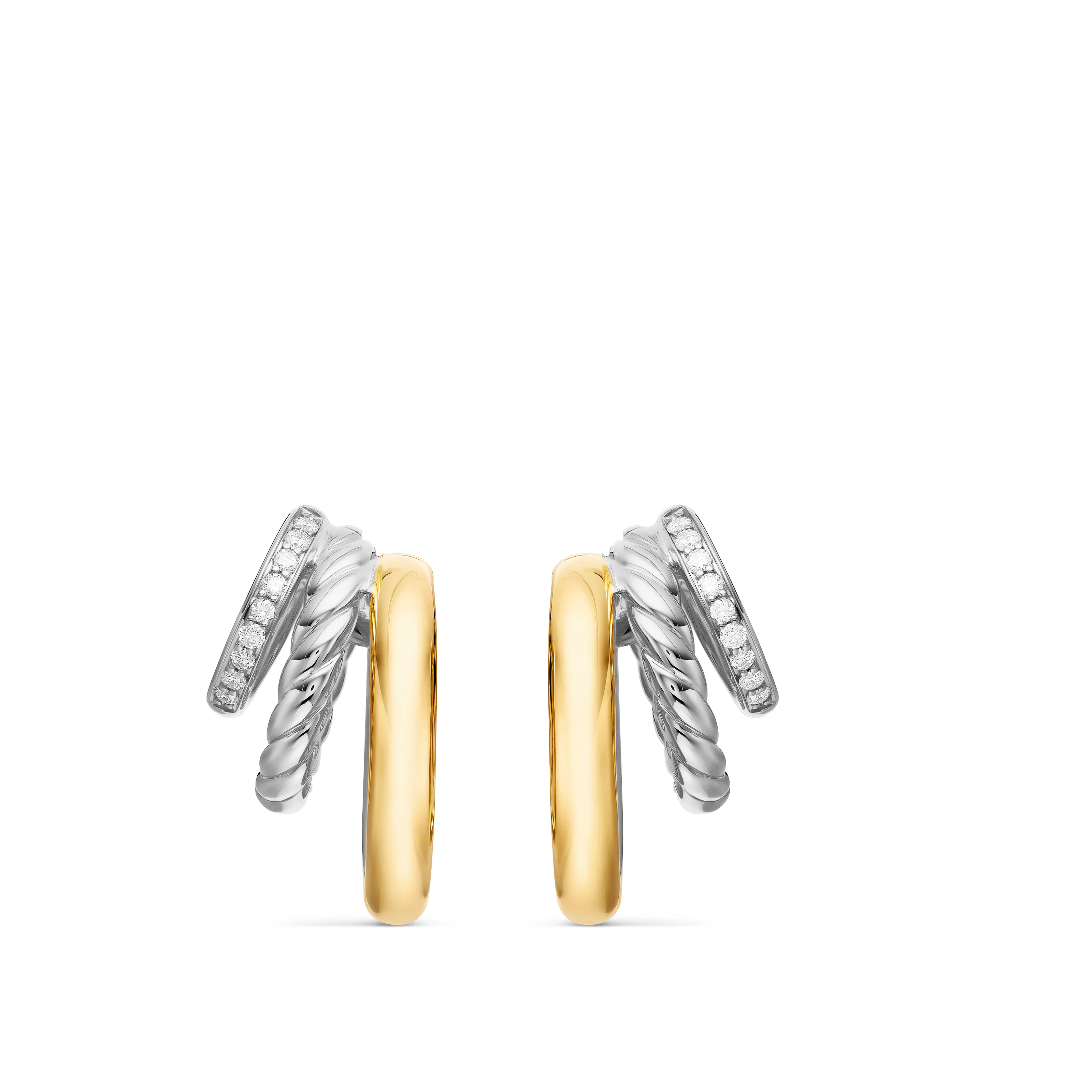 Vertical DY Mercer Multi Hoop Earrings in Sterling Silver with 18K Yellow Gold and Diamonds, 21mm