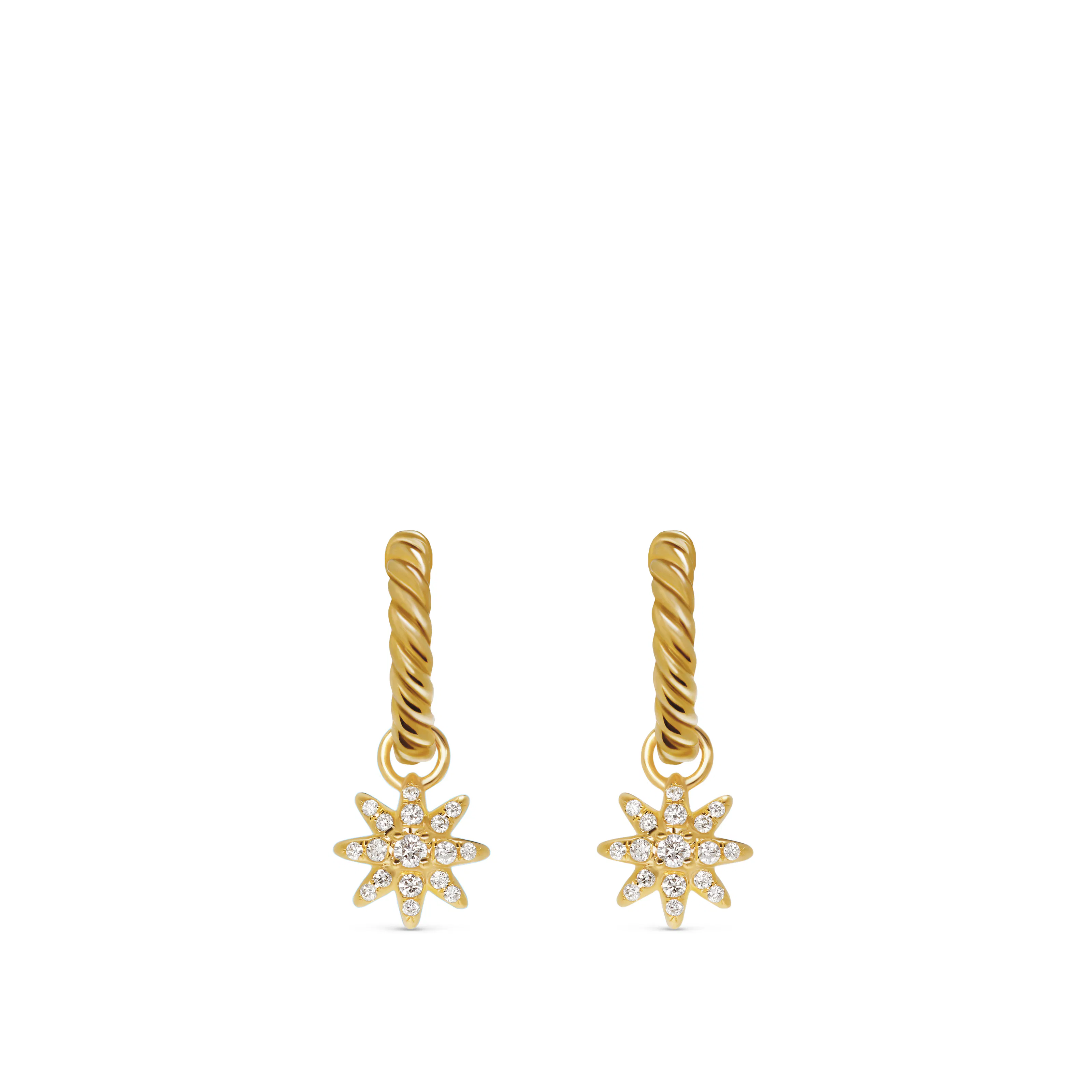 Vertical Petite Starburst Drop Earrings in 18K Yellow Gold with Diamonds, 18.1mm