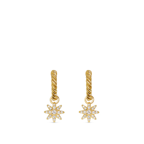 Vertical Petite Starburst Drop Earrings in 18K Yellow Gold with Diamonds, 18.1mm