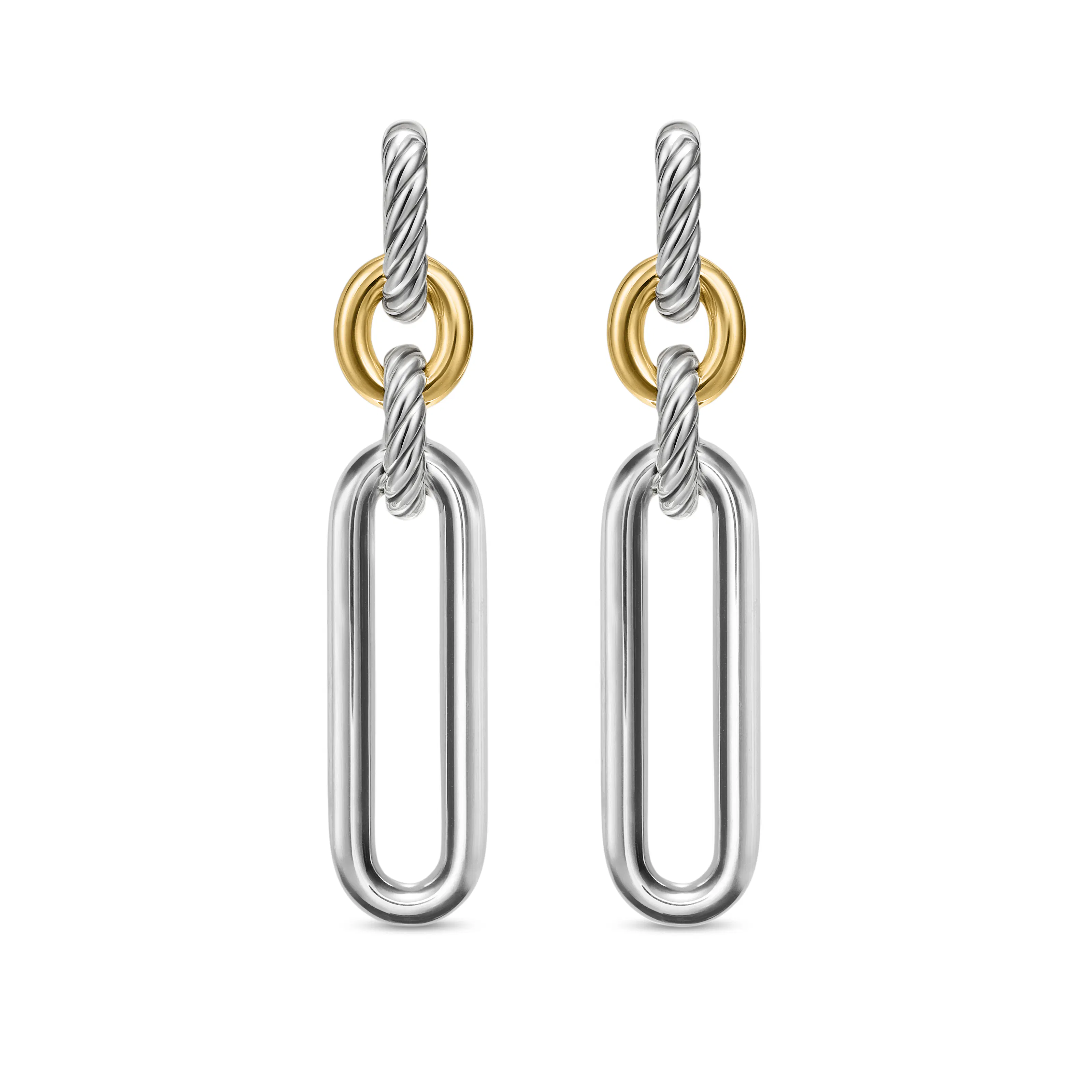 Vertical Lexington Double Link Drop Earrings in Sterling Silver with 18K Yellow Gold, 54mm