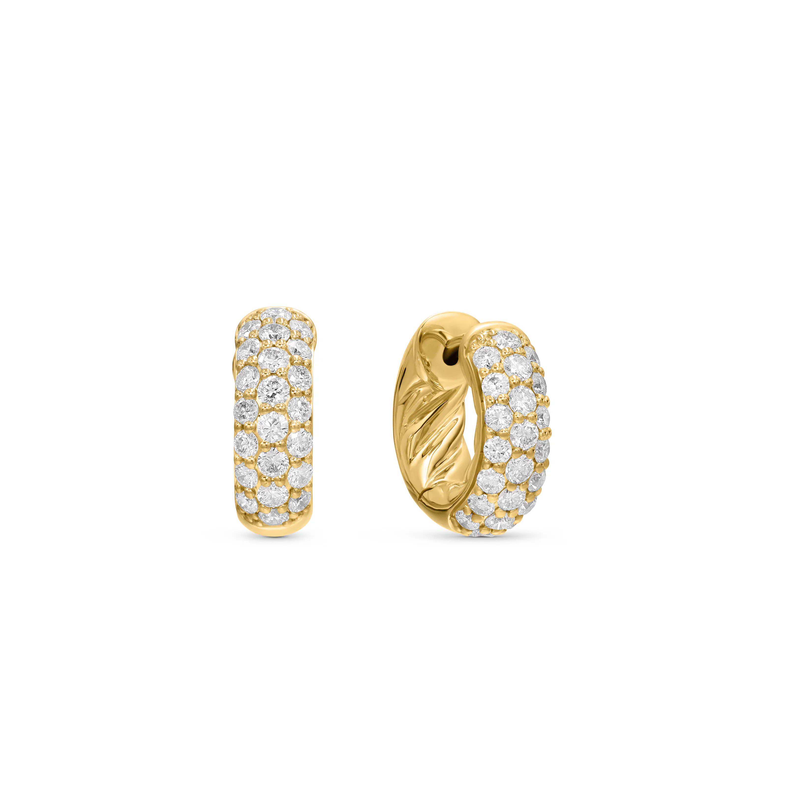 Vertical DY Mercer Micro Hoop Earrings in 18K Yellow Gold with Diamonds, 13.5mm
