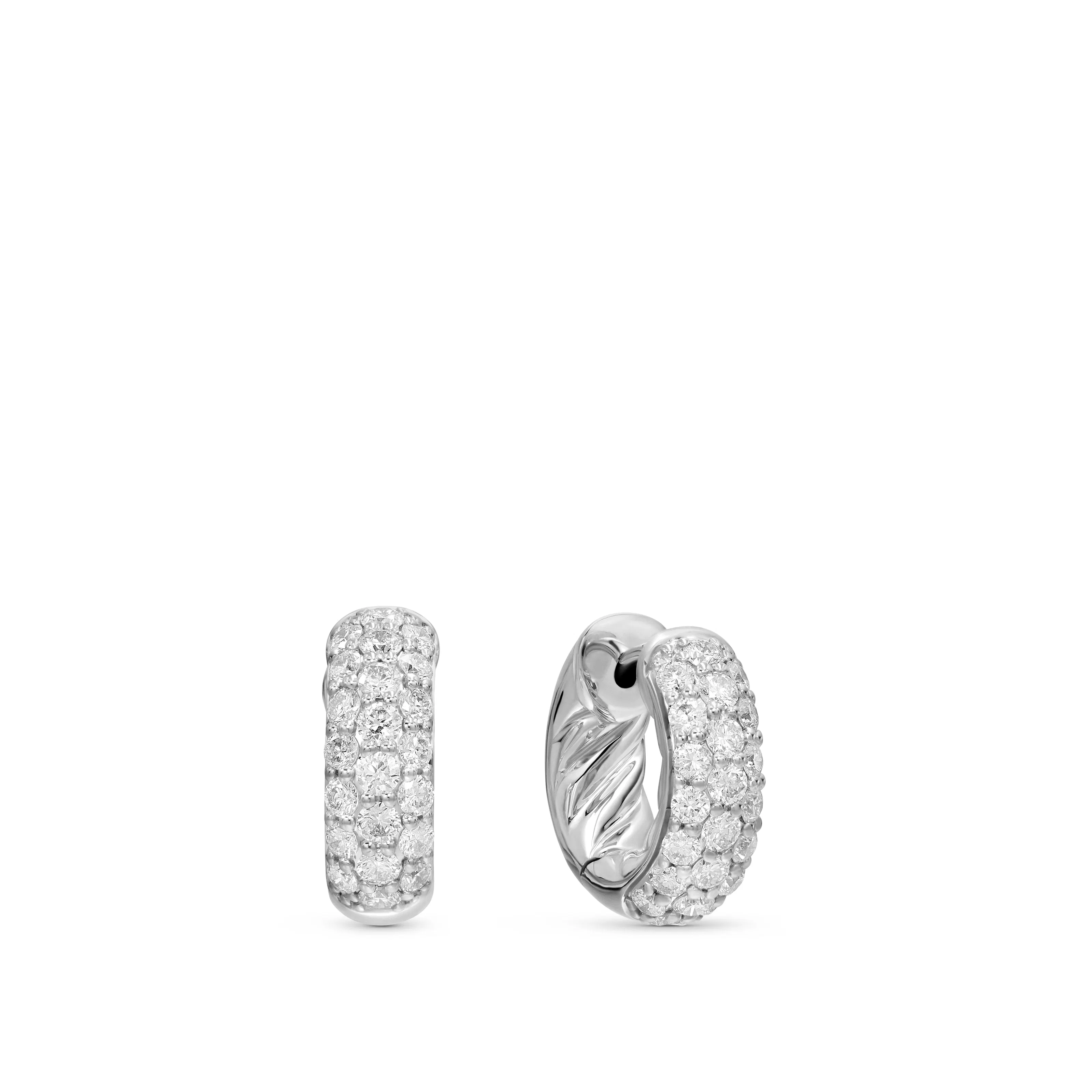 Vertical DY Mercer Micro Hoop Earrings in Sterling Silver with Diamonds, 13.5mm