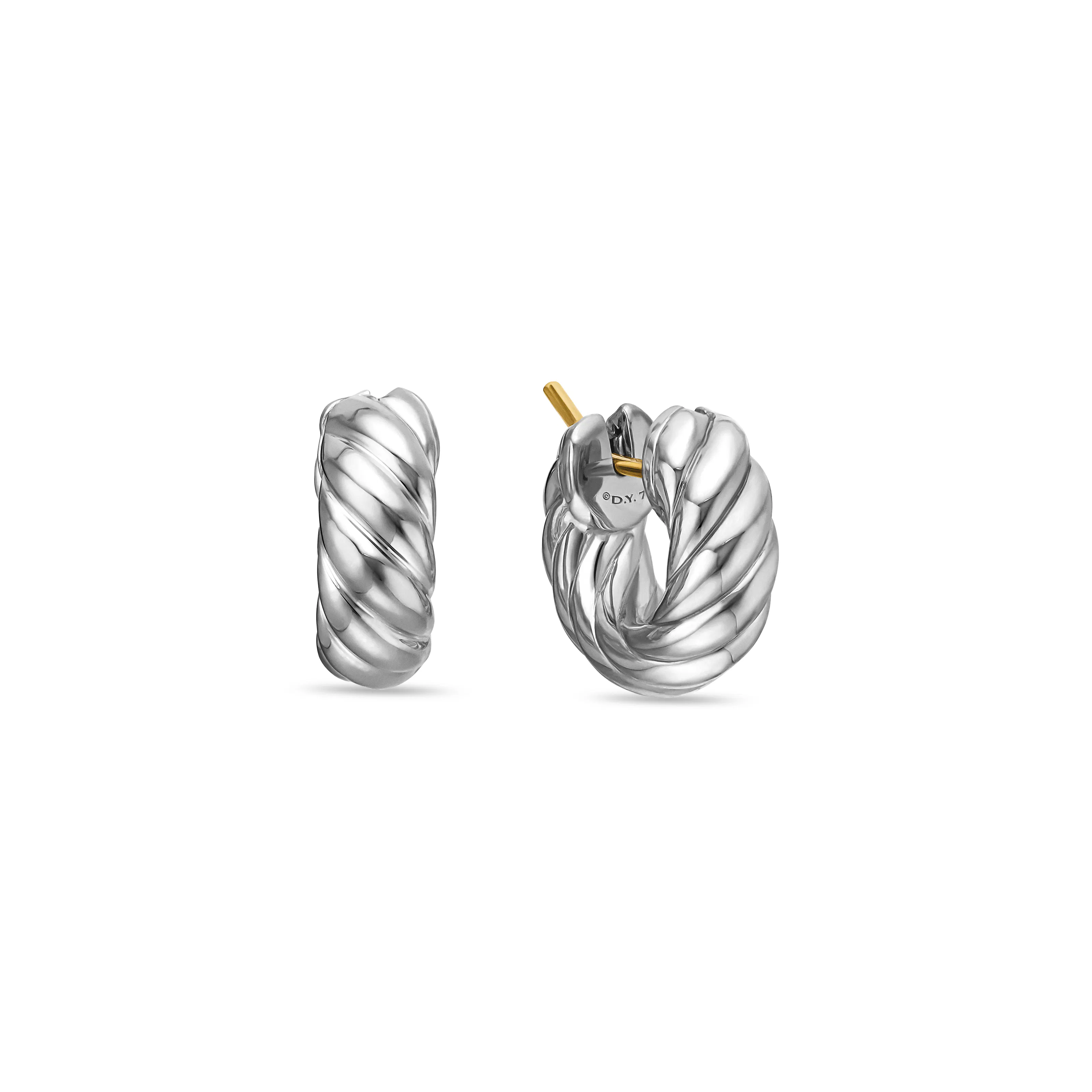 Vertical Sculpted Cable Hoop Earrings in Sterling Silver, 14.4mm