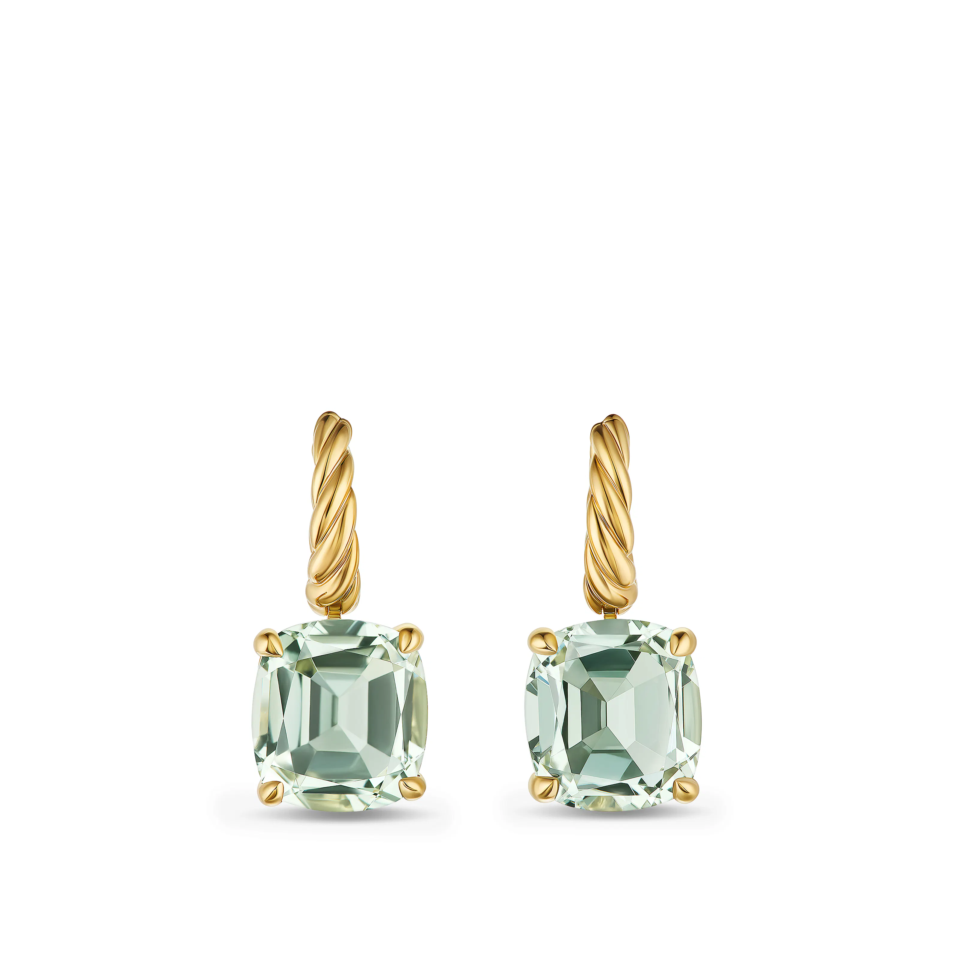 Vertical Marbella Drop Earrings in 18K Yellow Gold with Prasiolite, 25mm