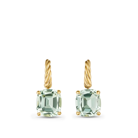 Vertical Marbella Drop Earrings in 18K Yellow Gold with Prasiolite, 25mm