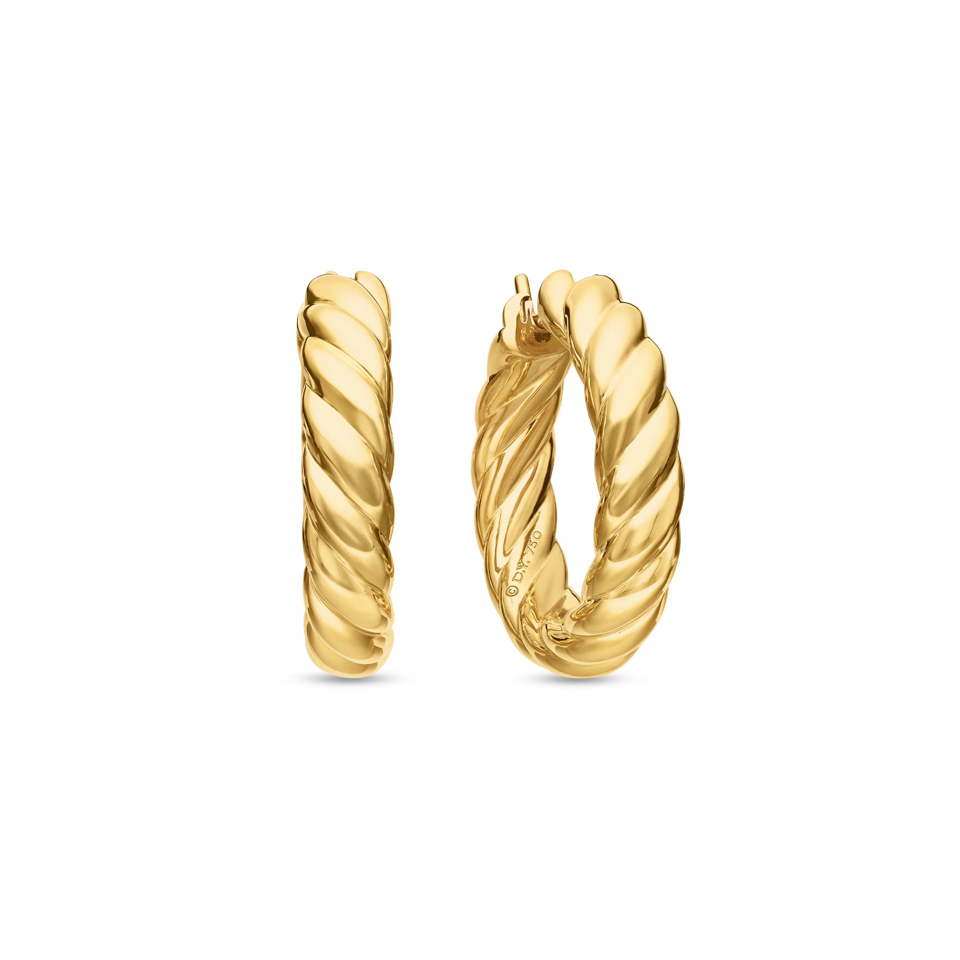 Vertical Sculpted Cable Hoop Earrings in 18K Yellow Gold, 25.4mm