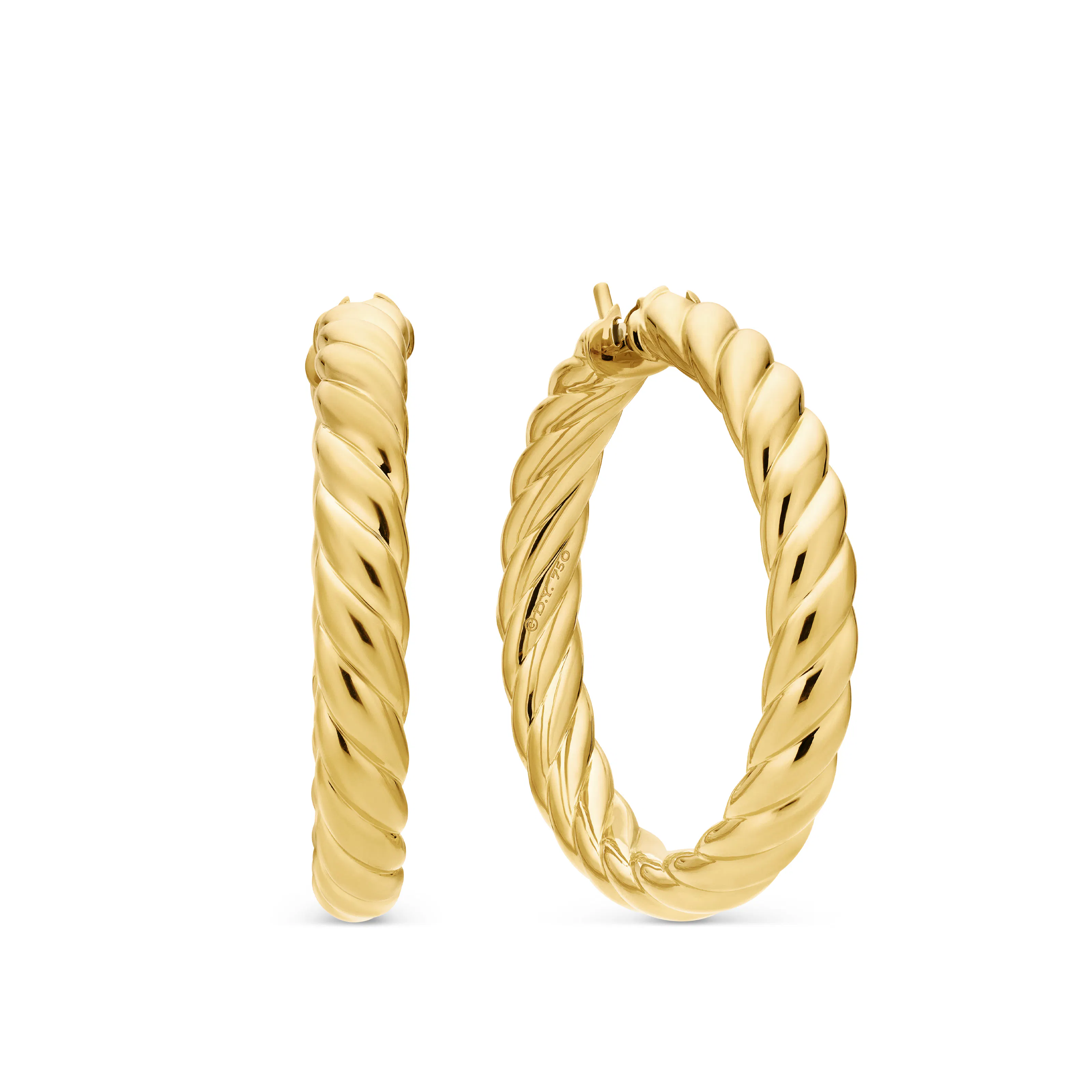 Vertical Sculpted Cable Hoop Earrings in 18K Yellow Gold, 38mm