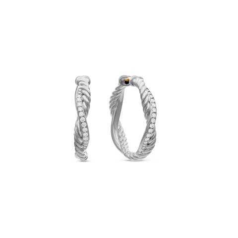 Vertical Petite Infinity Hoop Earrings in Sterling Silver with Diamonds, 17.3mm