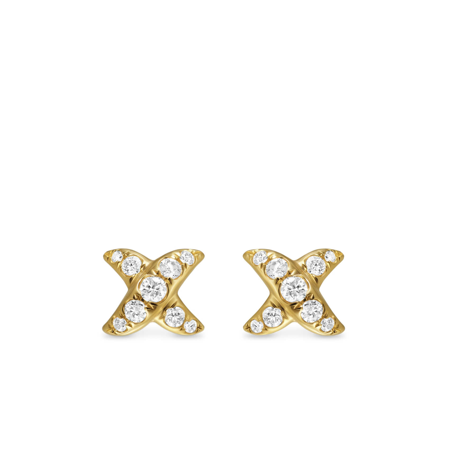 Vertical Crossover X Stud Earrings in 18K Yellow Gold with Diamonds, 6mm