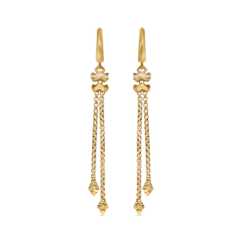 Vertical Zig Zag Stax Chain Drop Earrings in 18K Yellow Gold with Diamonds, 66mm