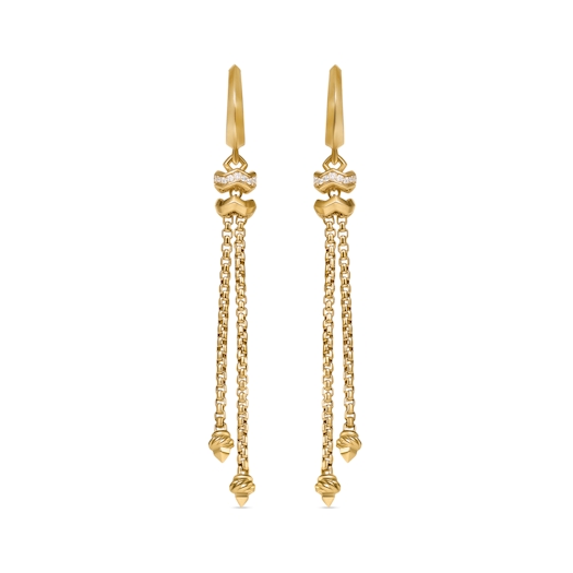 Vertical Zig Zag Stax Chain Drop Earrings in 18K Yellow Gold with Diamonds, 66mm
