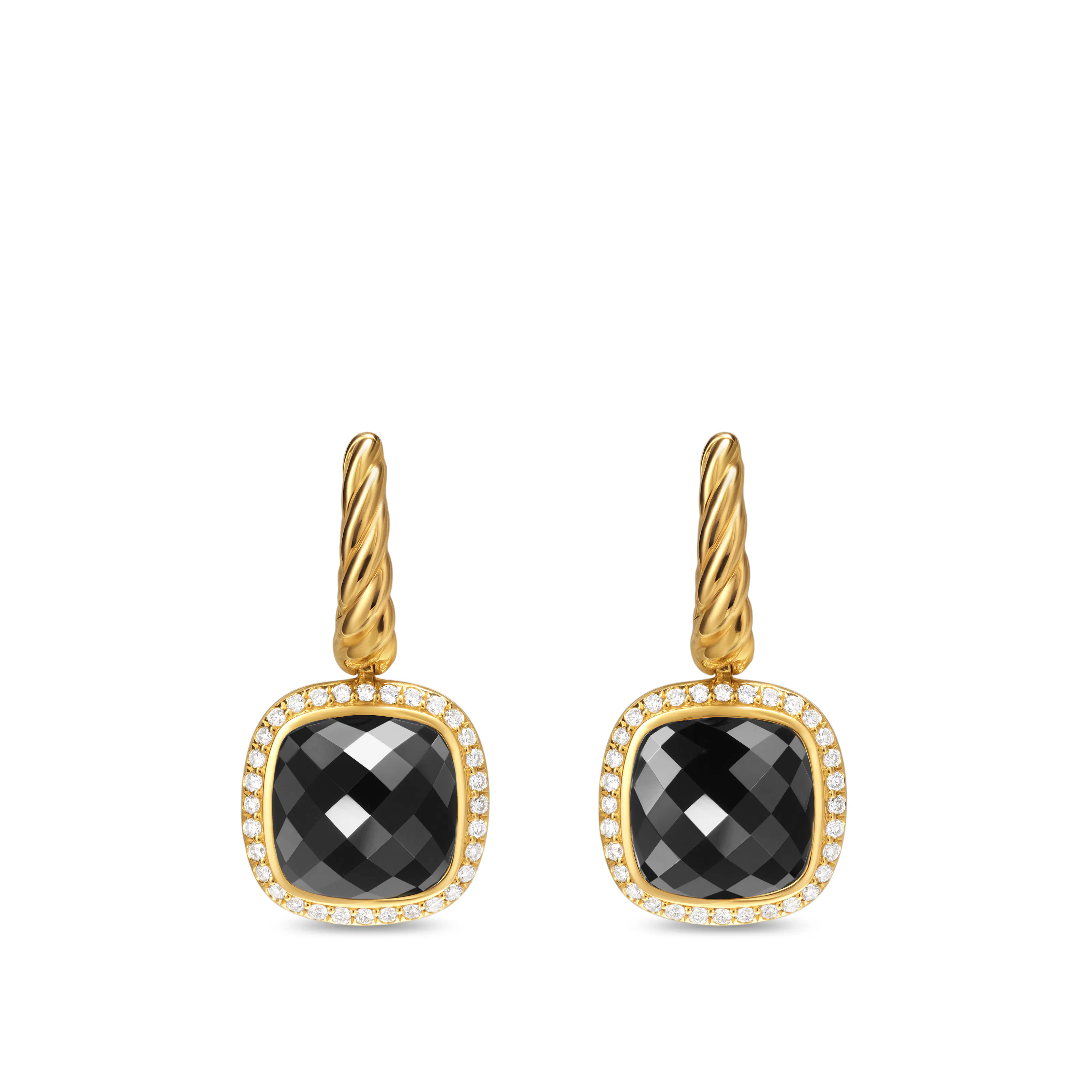 Vertical Albion Drop Earrings in 18K Yellow Gold with Black Onyx and Diamonds, 10mm