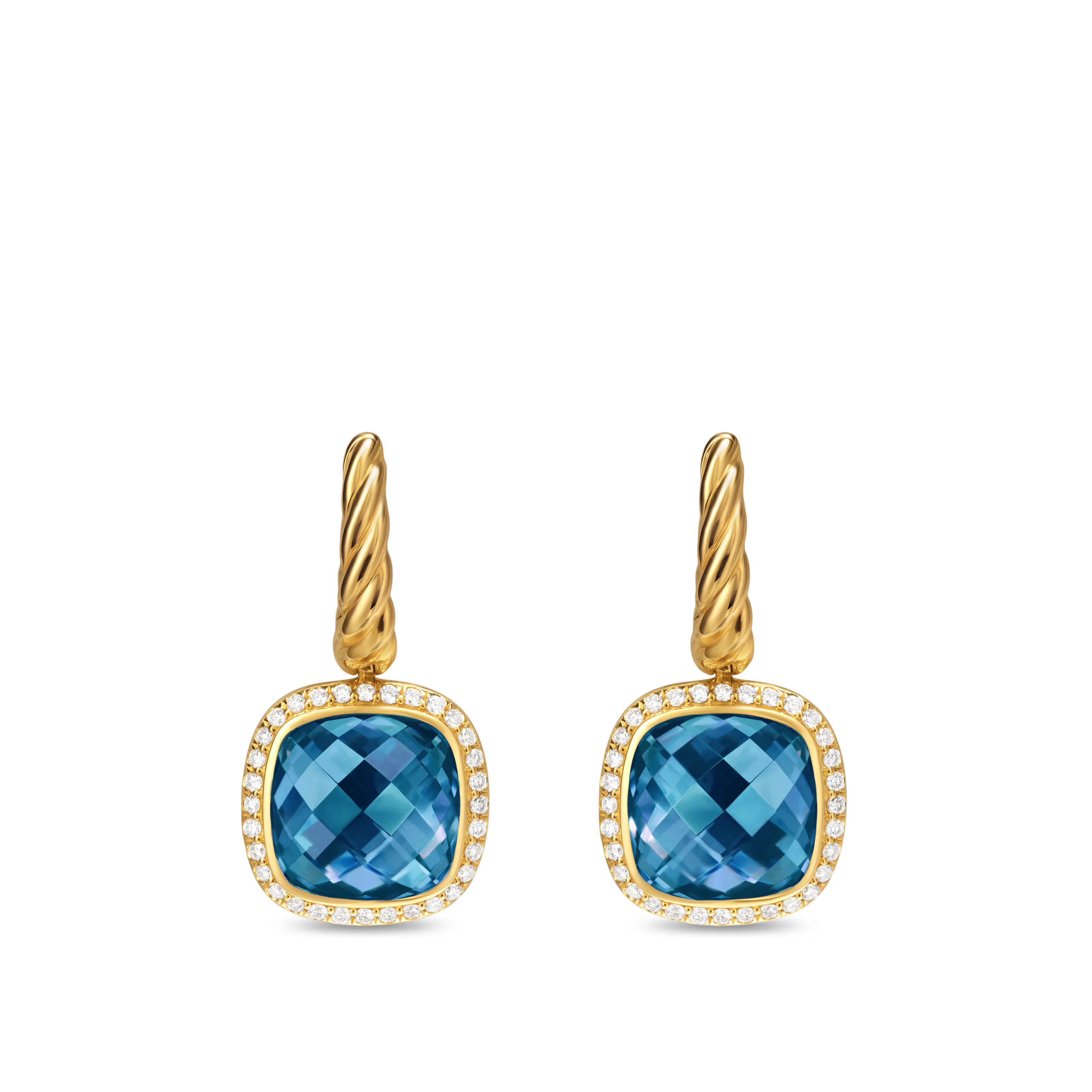 Vertical Albion Drop Earrings in 18K Yellow Gold with Hampton Blue Topaz and Diamonds, 10mm