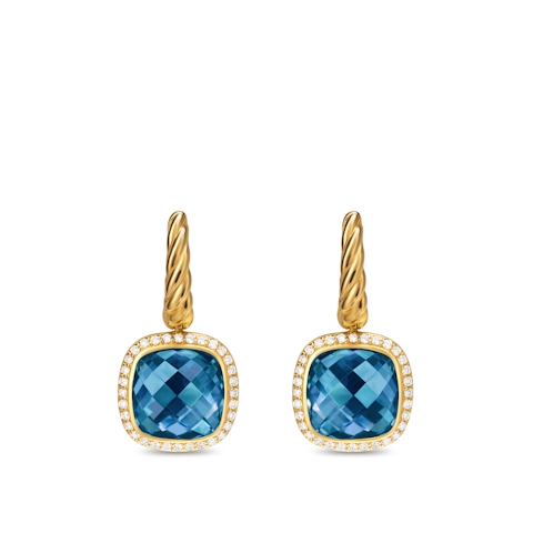 Vertical Albion Drop Earrings in 18K Yellow Gold with Hampton Blue Topaz and Diamonds, 10mm