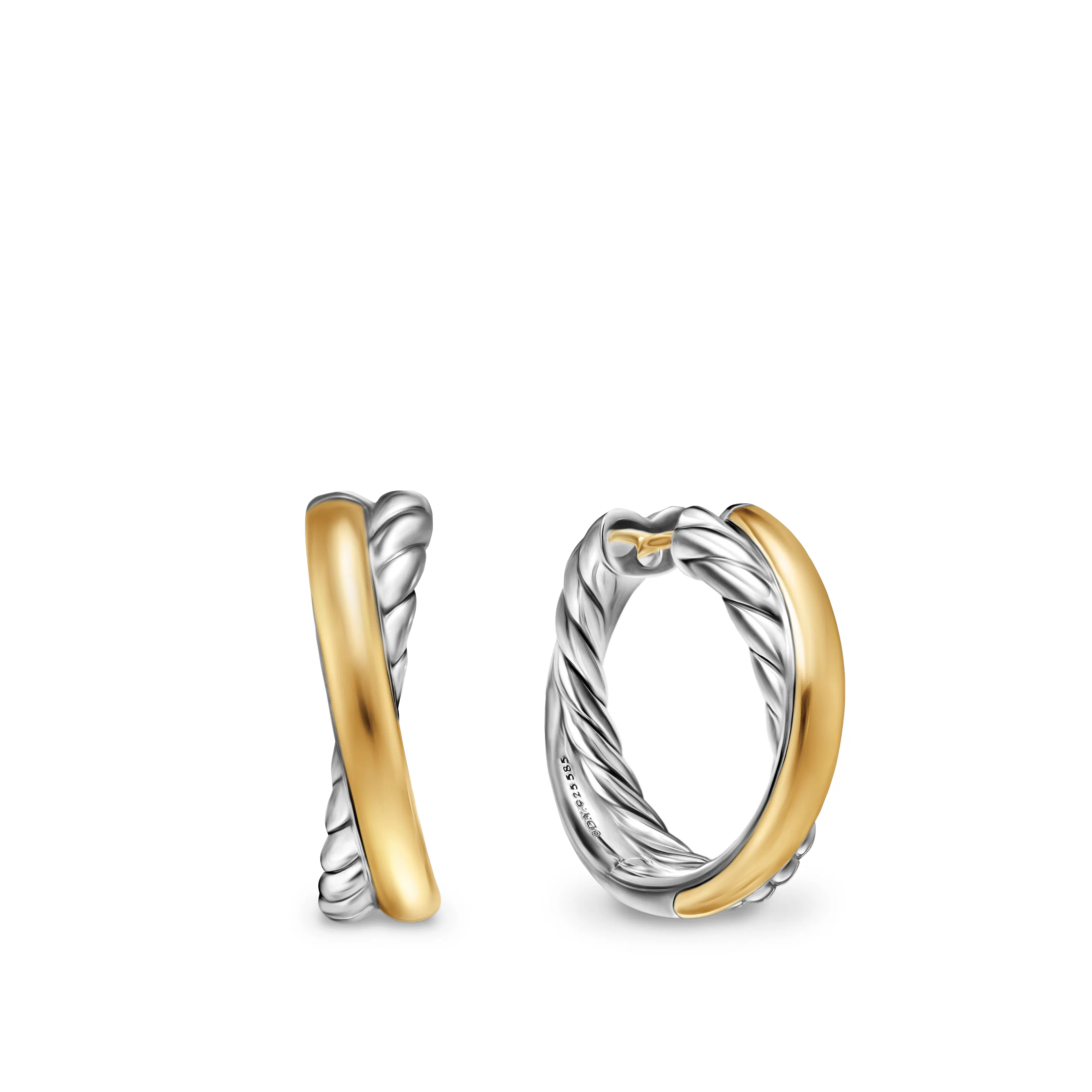 Vertical Crossover Hoop Earrings in Sterling Silver with 14K Yellow Gold, 22.4mm