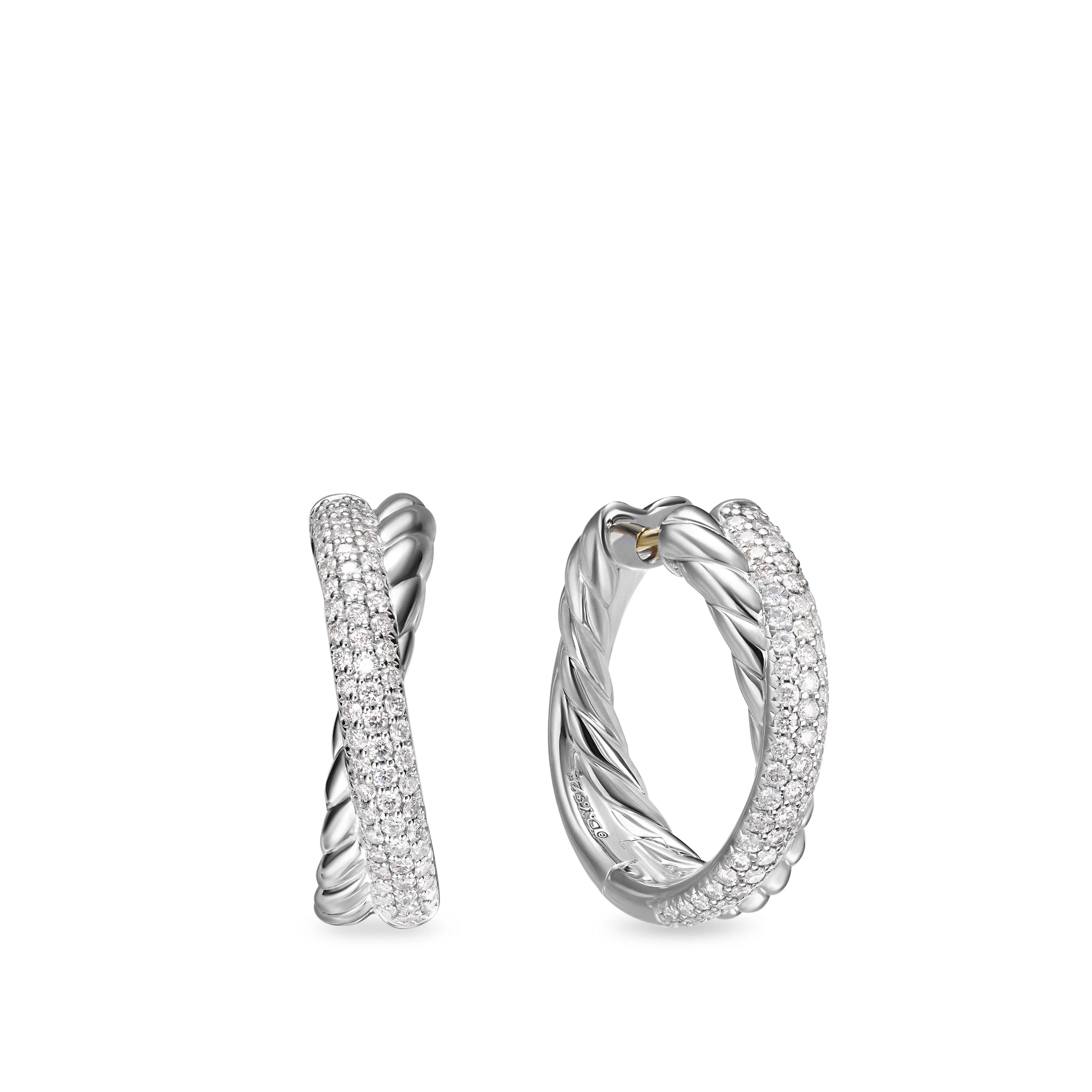 Vertical Crossover Hoop Earrings in Sterling Silver with Diamonds, 22.4mm