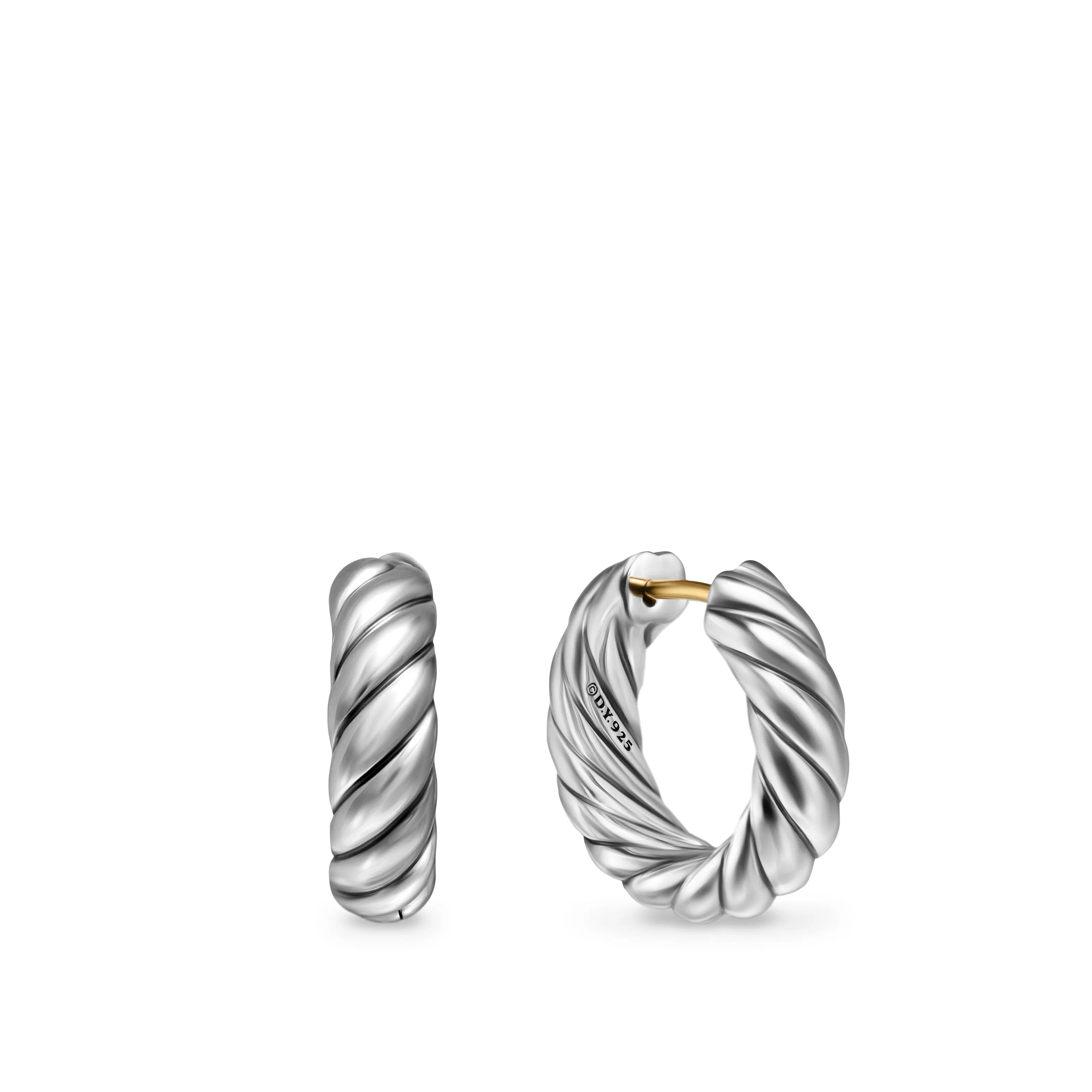 Vertical Sculpted Cable Hoop Earrings in Sterling Silver, 18.6mm