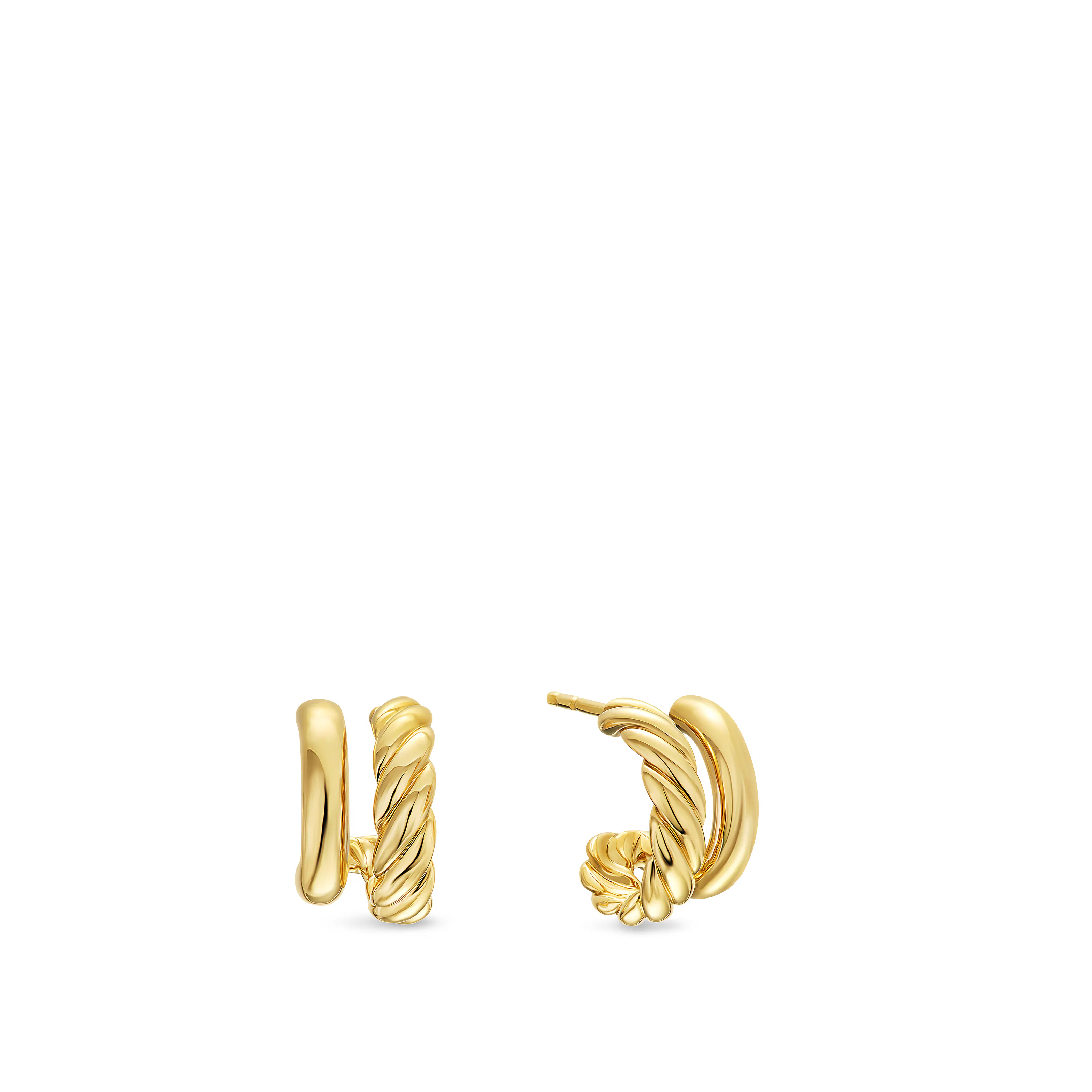 Vertical DY Mercer Double Hoop Huggie Earrings in 18K Yellow Gold, 13.5mm