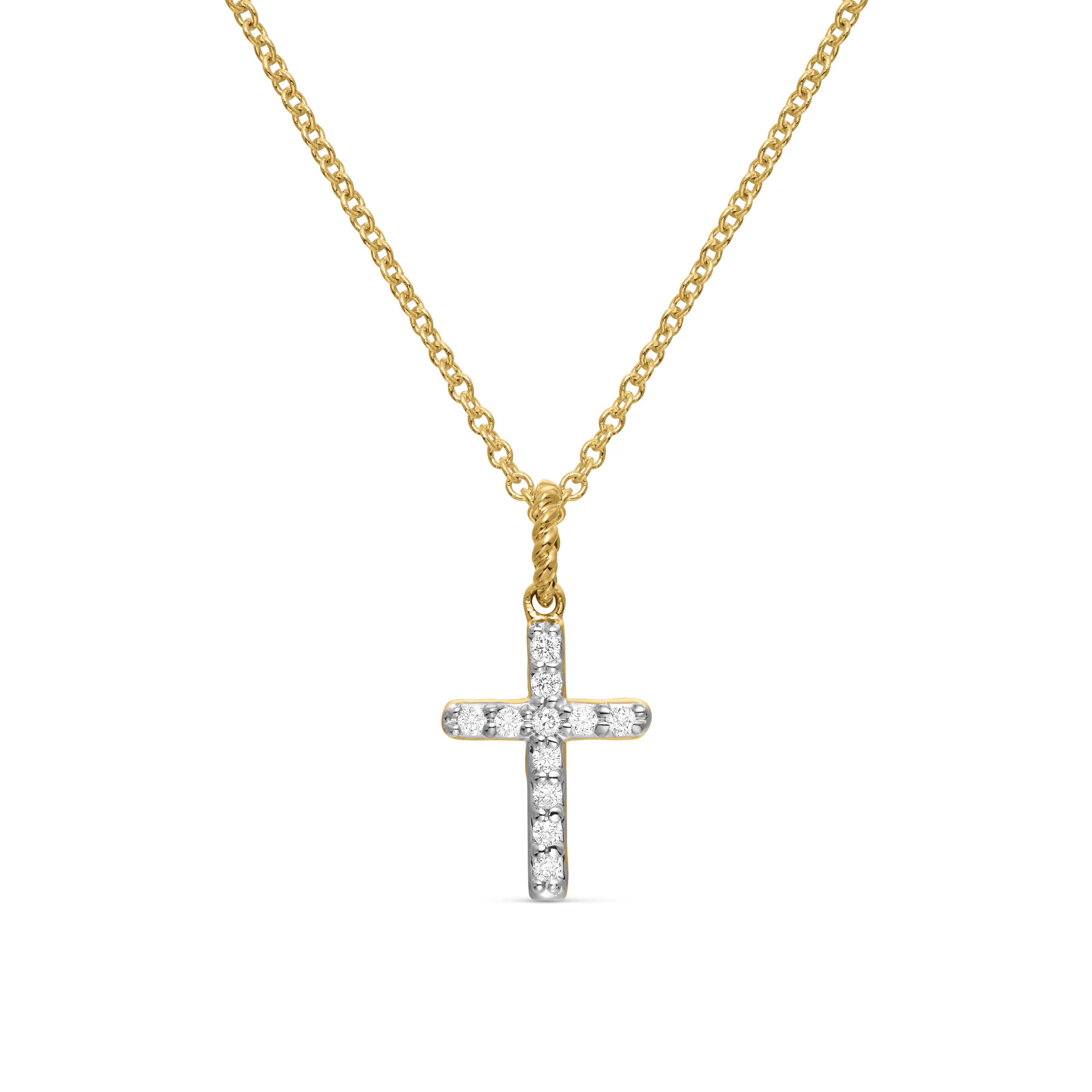 Vertical Cable Collectibles Cross Necklace in 18K Yellow Gold with Diamonds, 17mm