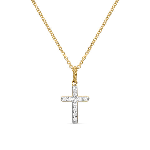 Vertical Cable Collectibles Cross Necklace in 18K Yellow Gold with Diamonds, 17mm