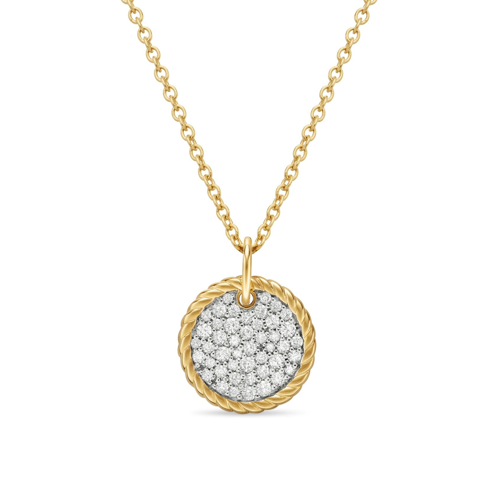 Vertical Cable Collectibles Pav Plate Necklace in 18K Yellow Gold with Diamonds, 11mm