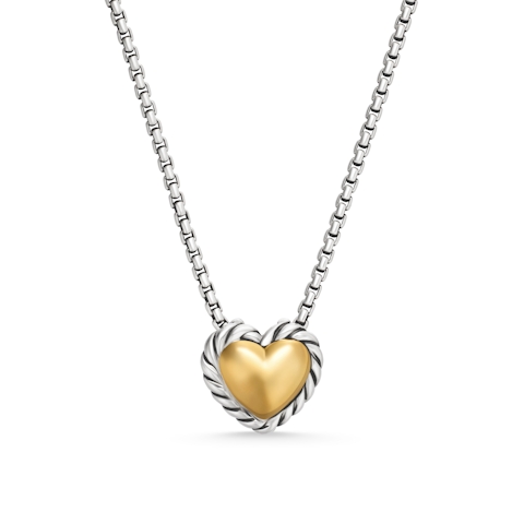 Vertical Cable Collectibles Cookie Classic Heart Necklace in Sterling Silver with 18K Yellow Gold, 8.5mm