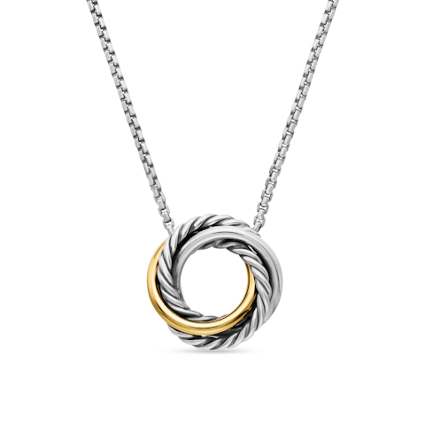 Vertical Crossover Pendant Necklace in Sterling Silver with 18K Yellow Gold, 14.5mm