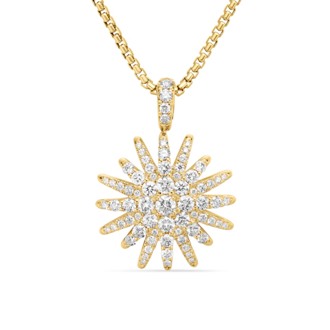Vertical Starburst Pendant Necklace in 18K Yellow Gold with Diamonds, 20mm