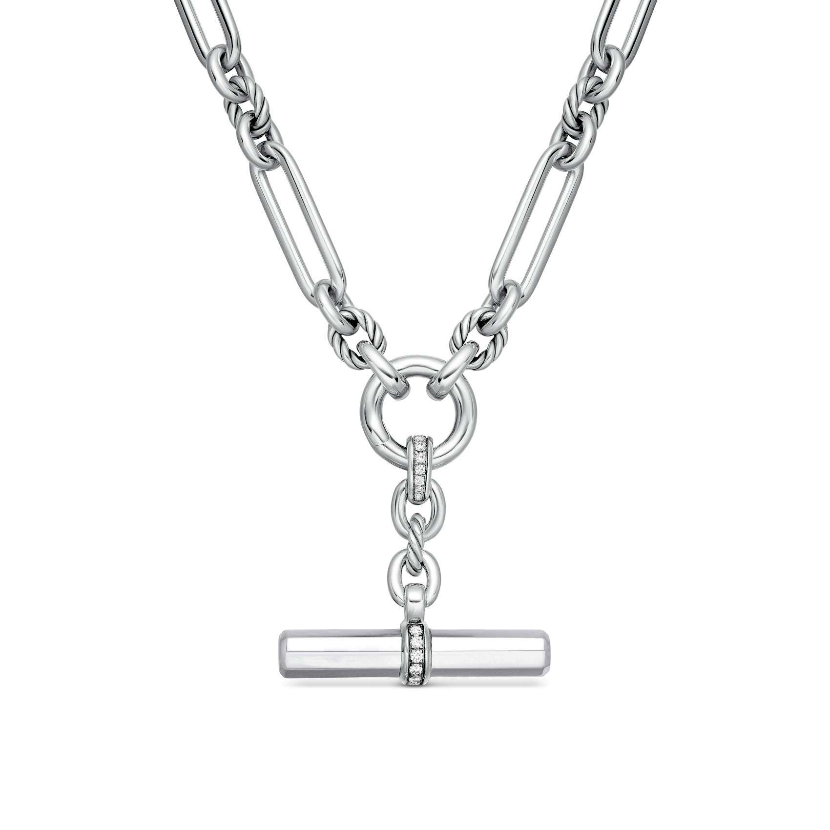 Vertical Lexington E/W Chain Necklace in Sterling Silver with Diamonds, 7mm
