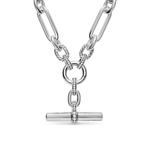 Vertical Lexington Chain Necklace in Sterling Silver with Diamonds, 9.8mm
