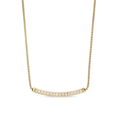 Vertical Petite Pav Bar Necklace in 18K Yellow Gold with Diamonds, 1.25mm