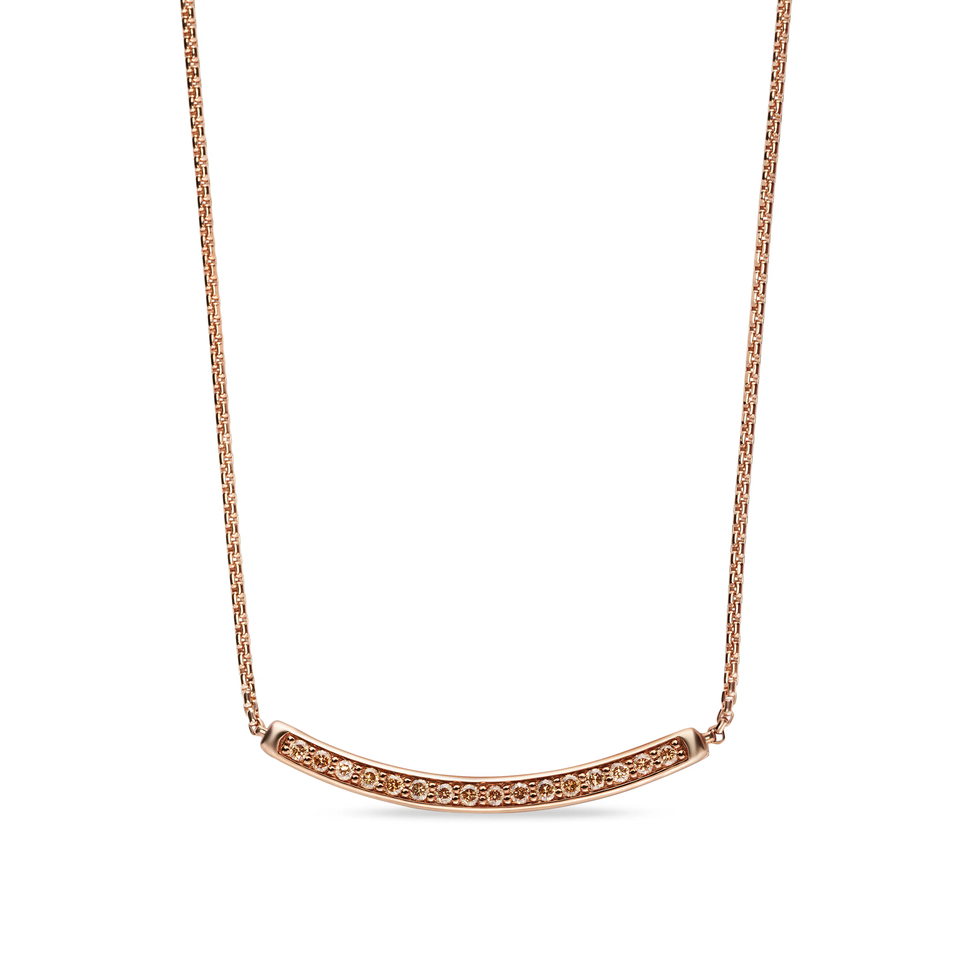 Vertical Petite Pav Bar Necklace in 18K Rose Gold with Cognac Diamonds, 1.25mm