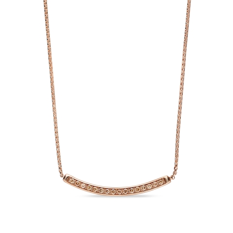 Vertical Petite Pav Bar Necklace in 18K Rose Gold with Cognac Diamonds, 1.25mm