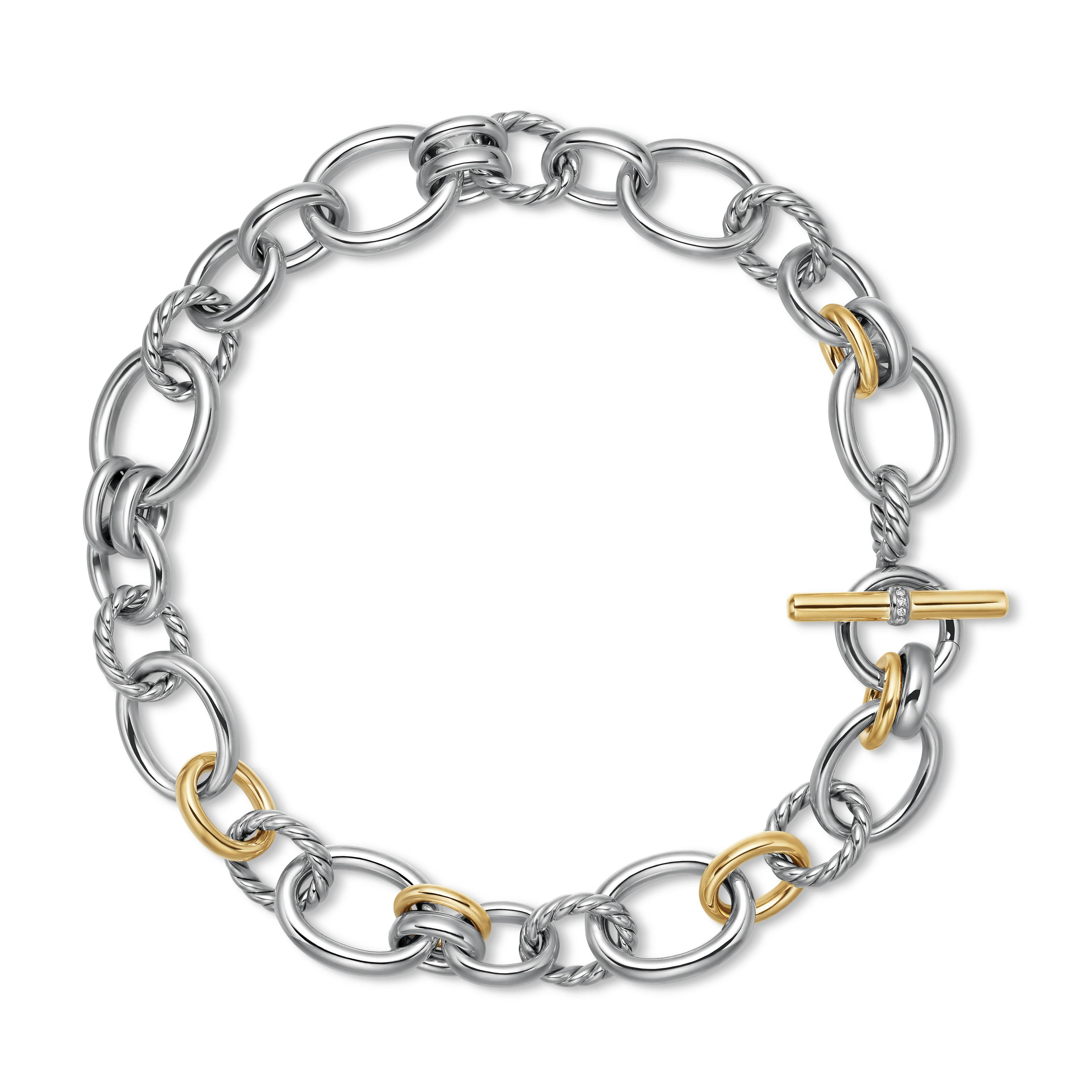 Vertical DY Mercer Chain Necklace in Sterling Silver with 18K Yellow Gold and Diamonds, 25mm