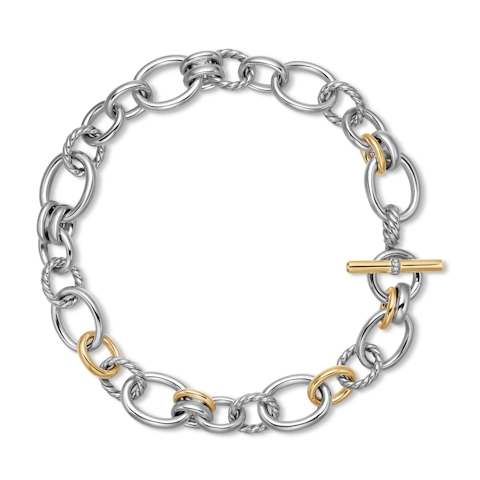 Vertical DY Mercer Chain Necklace in Sterling Silver with 18K Yellow Gold and Diamonds, 25mm