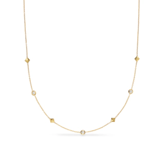 Vertical Petite Modern Renaissance Station Necklace in 18K Yellow Gold with Diamonds, 4.6mm