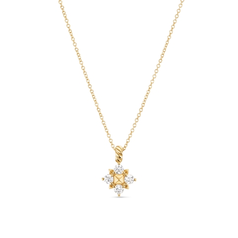 Vertical Petite Modern Renaissance Pyramid Pendant Necklace in 18K Yellow Gold with Diamonds, 8.1mm