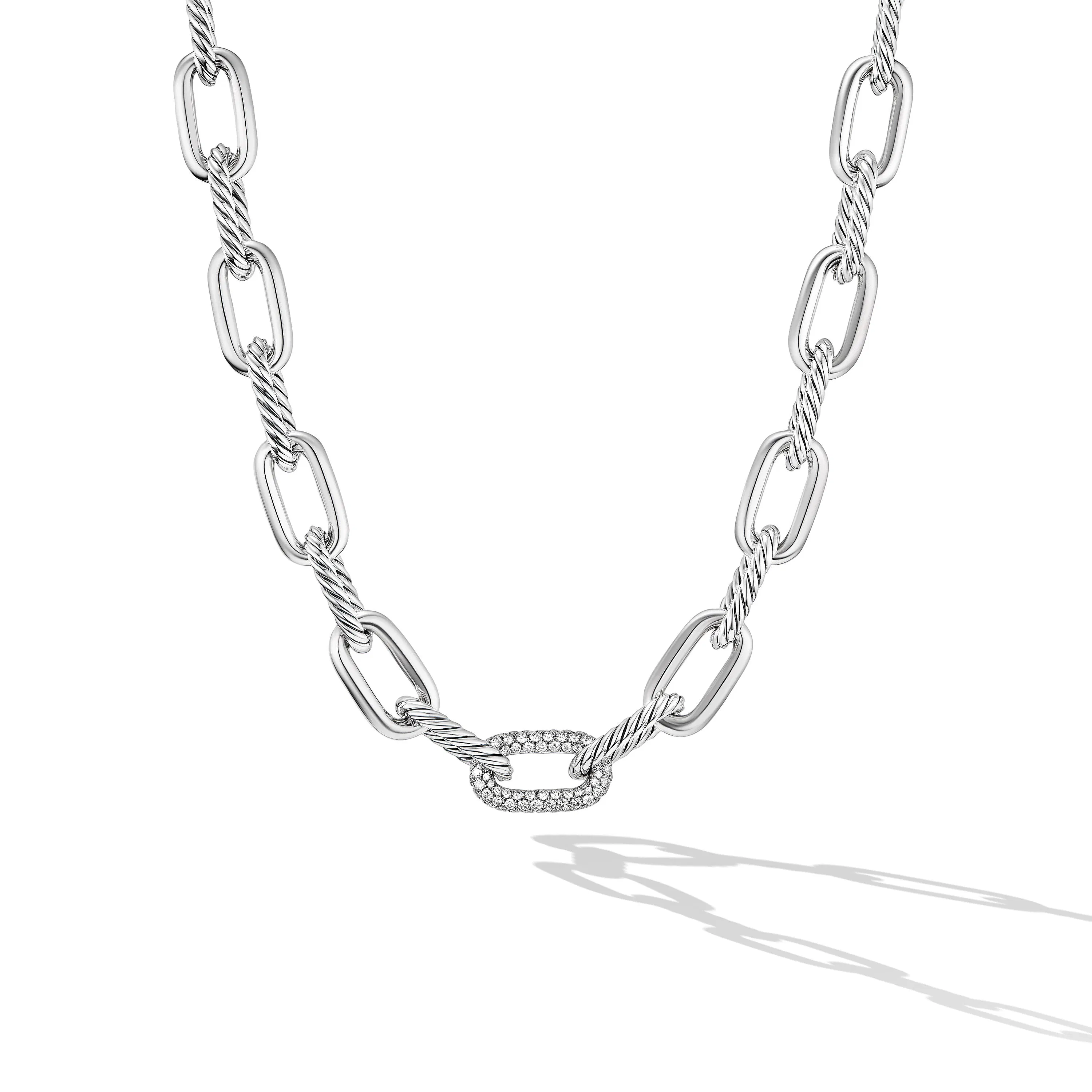 Vertical DY Madison Chain Necklace in Sterling Silver with Diamonds, 11mm