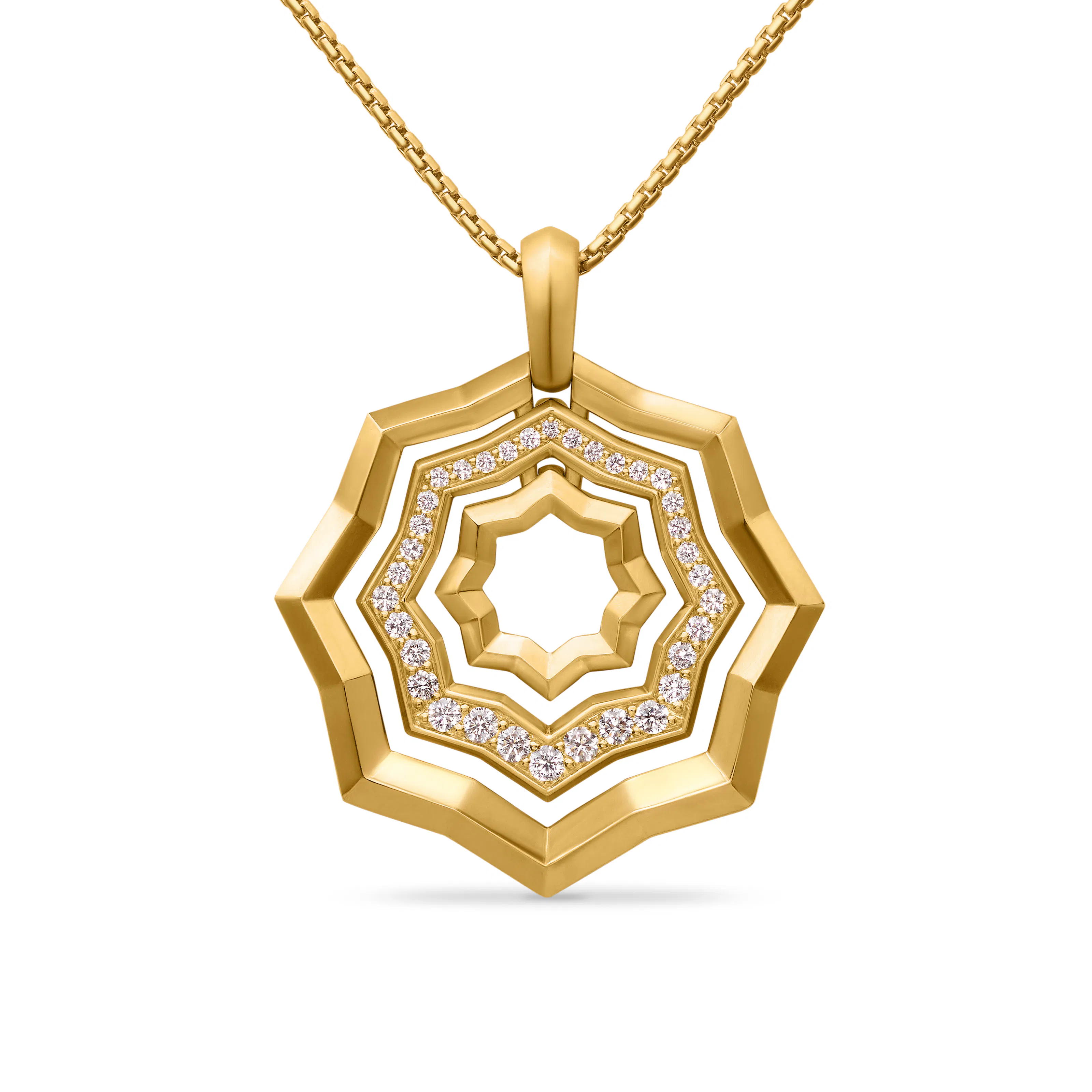 Vertical Stax Zig Zag Pendant Necklace in 18K Yellow Gold with Diamonds, 28mm
