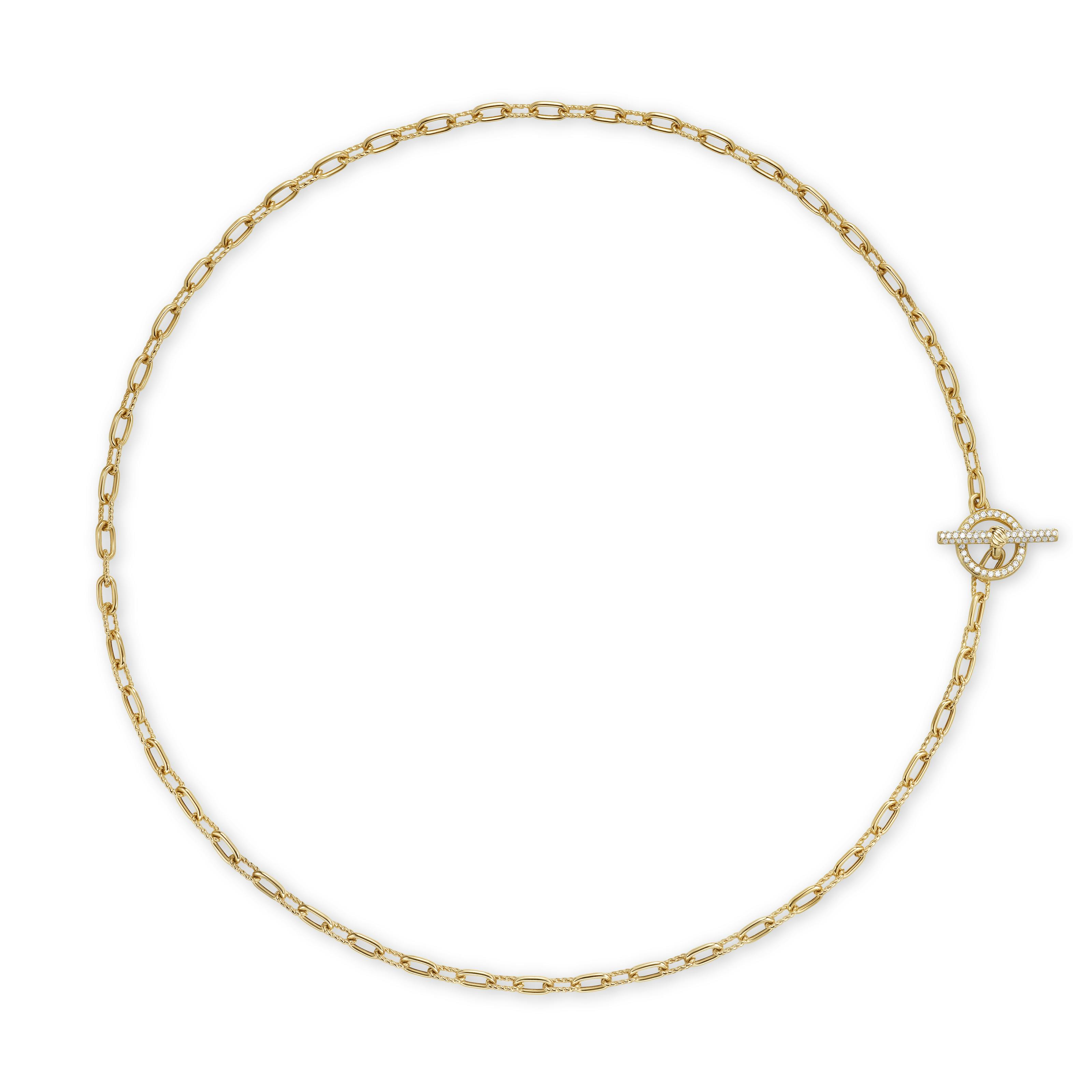 Vertical DY Madison Pav Diamond Toggle Chain Necklace in 18K Yellow Gold