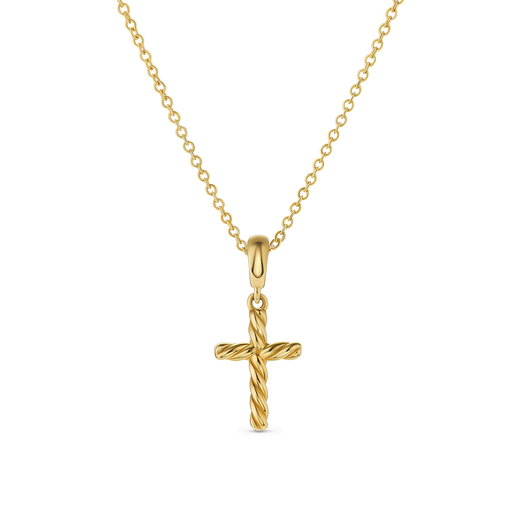 Vertical Cable Cross Pendant Necklace in 18K Yellow Gold, 17.5mm