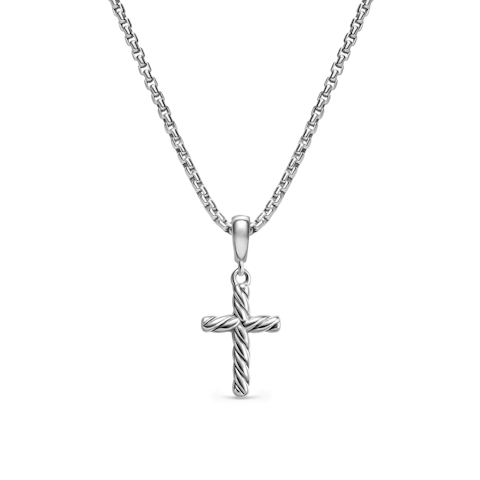 Vertical Cable Cross Pendant Necklace in Sterling Silver, 17.5mm