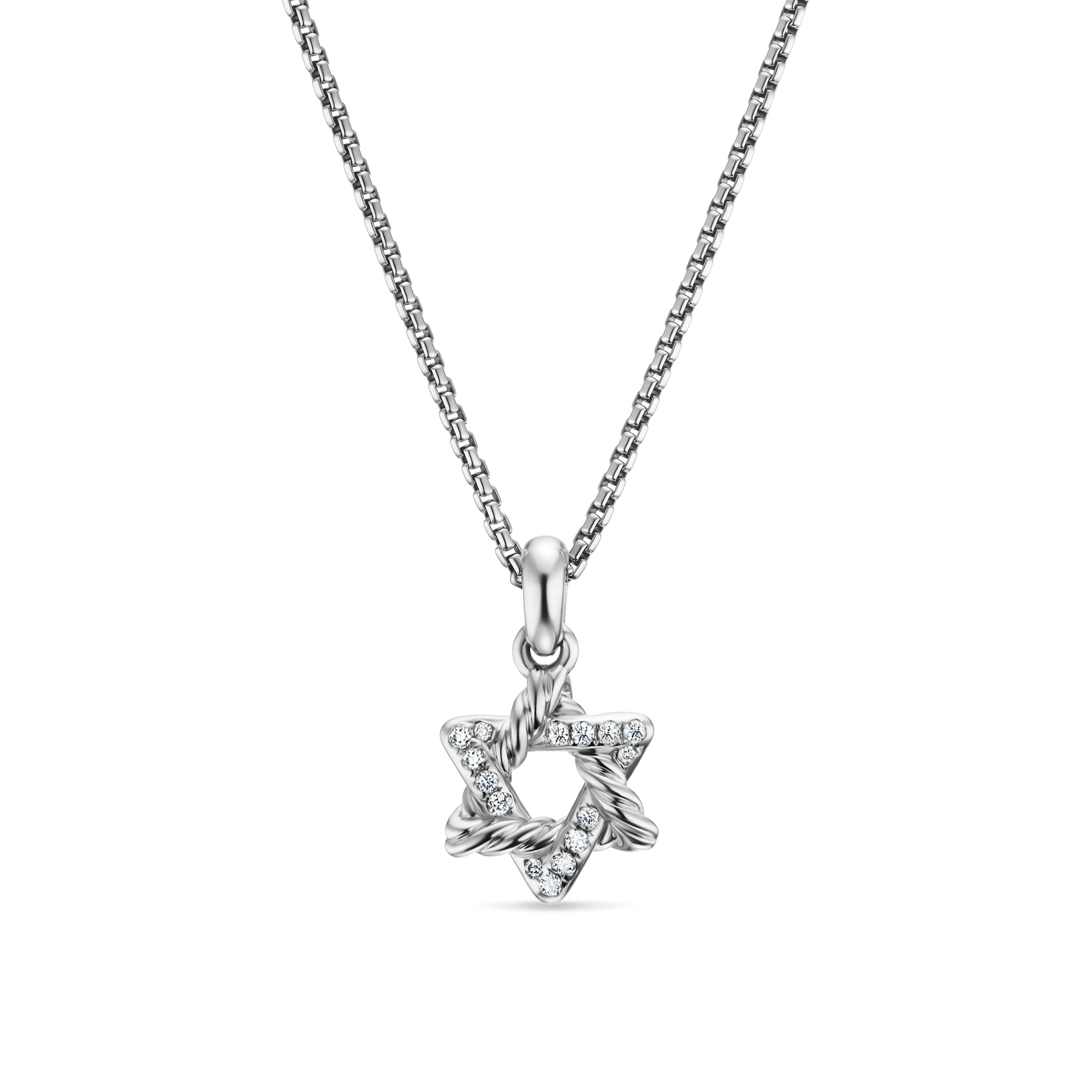 Vertical Star of David Pendant Necklace in Sterling Silver with Diamonds, 9.6mm