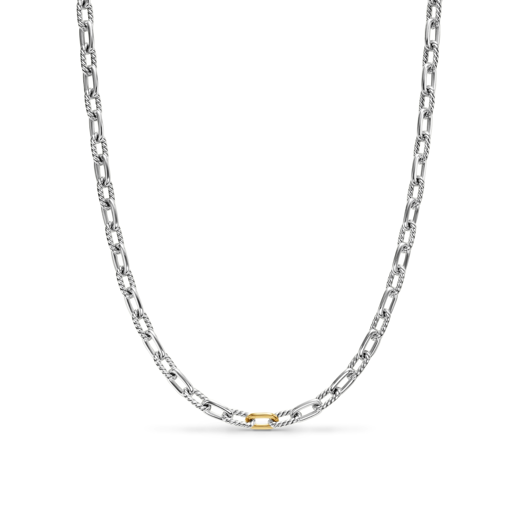 Vertical DY Madison Chain Necklace in Sterling Silver with 18K Yellow Gold, 6mm