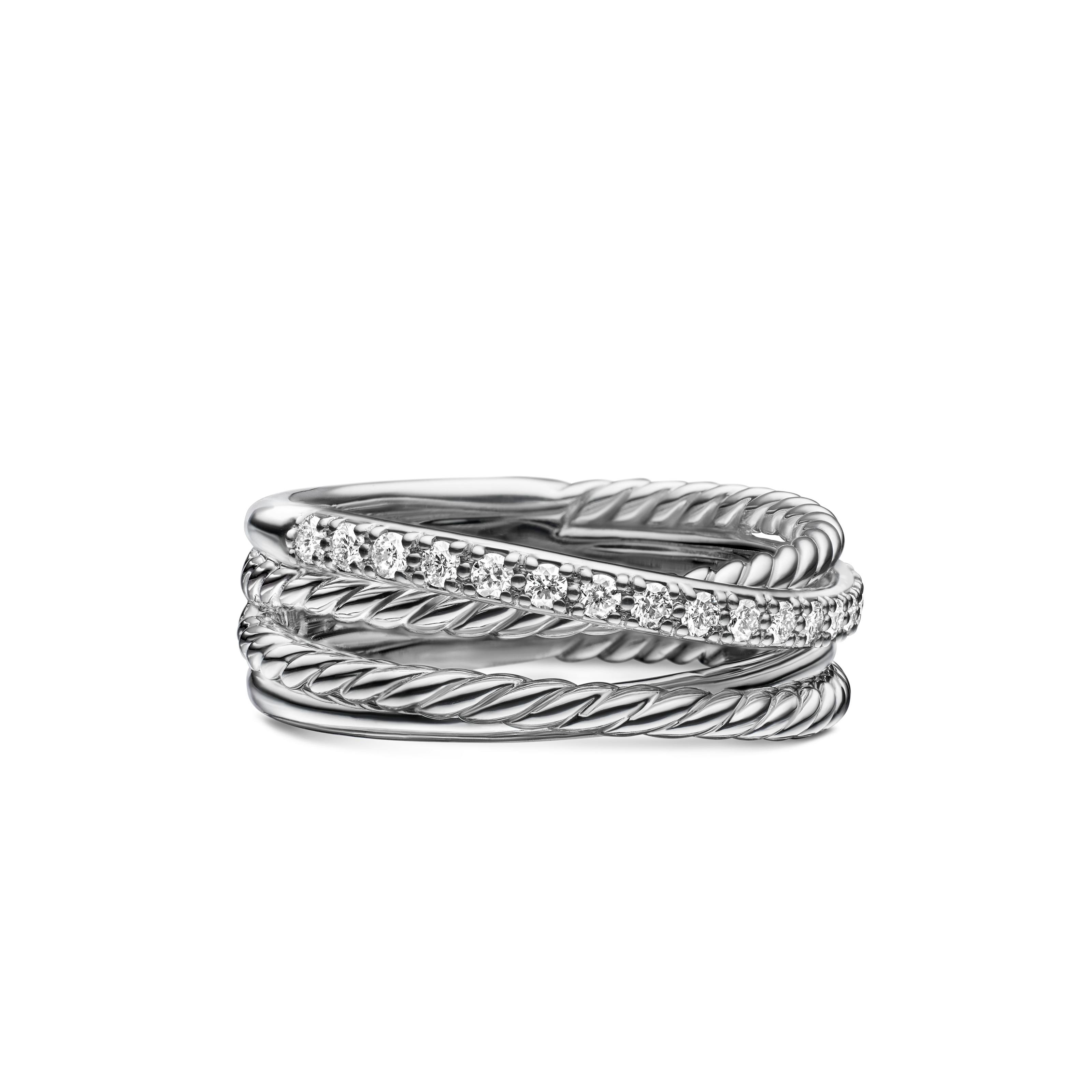 Vertical Crossover Band Ring in Sterling Silver with Diamonds, 6.8mm