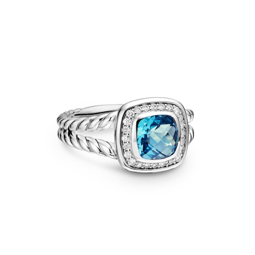 Vertical Petite Albion Ring in Sterling Silver with Blue Topaz and Diamonds, 7mm