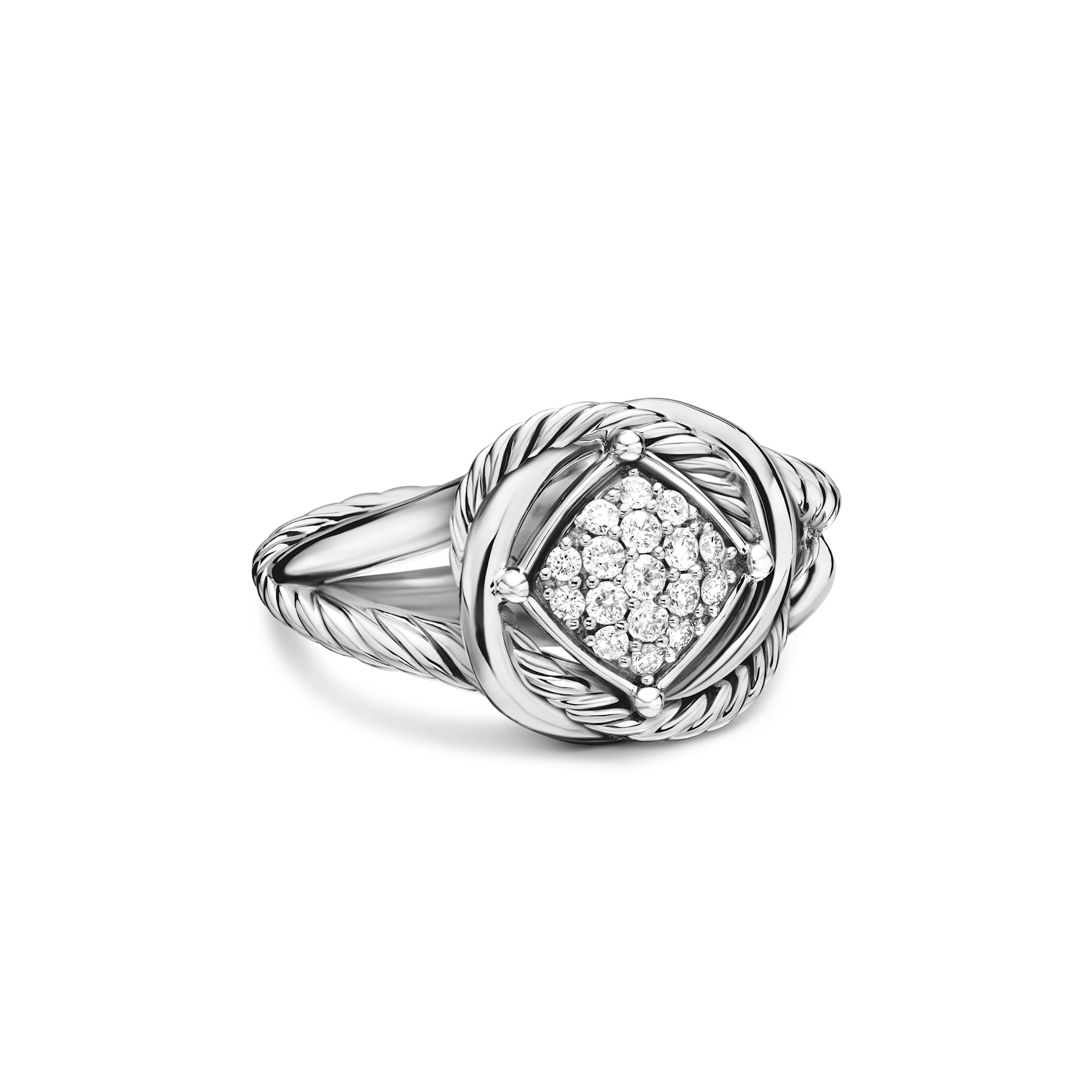 Vertical Infinity Ring in Sterling Silver with Diamonds, 13mm