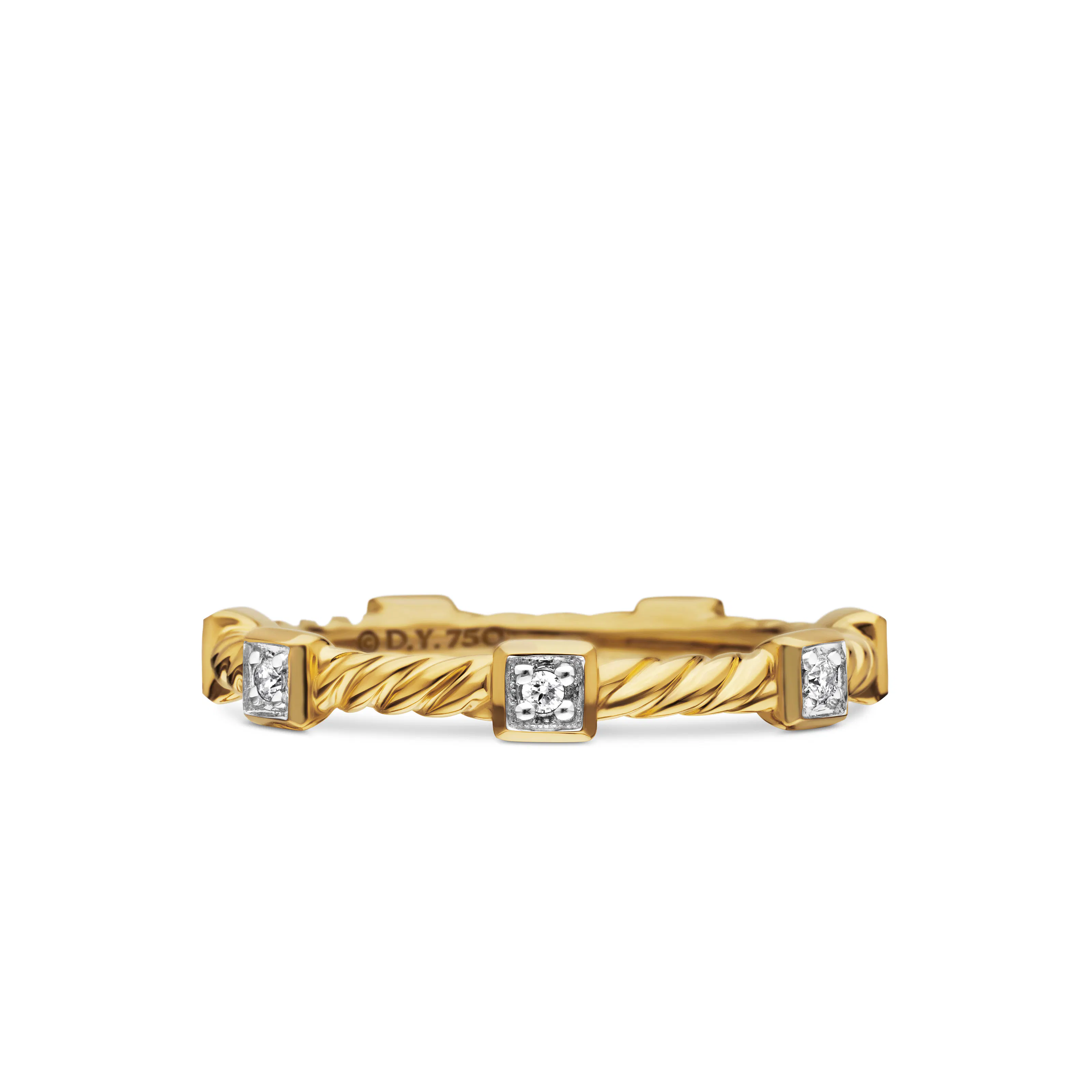 Vertical Cable Collectibles Stations Stack Ring in 18K Yellow Gold with Diamonds, 2mm